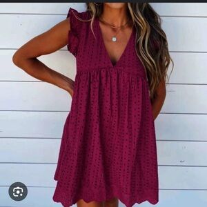 Pink Lily burgundy V-Neck flutter sleeve romper